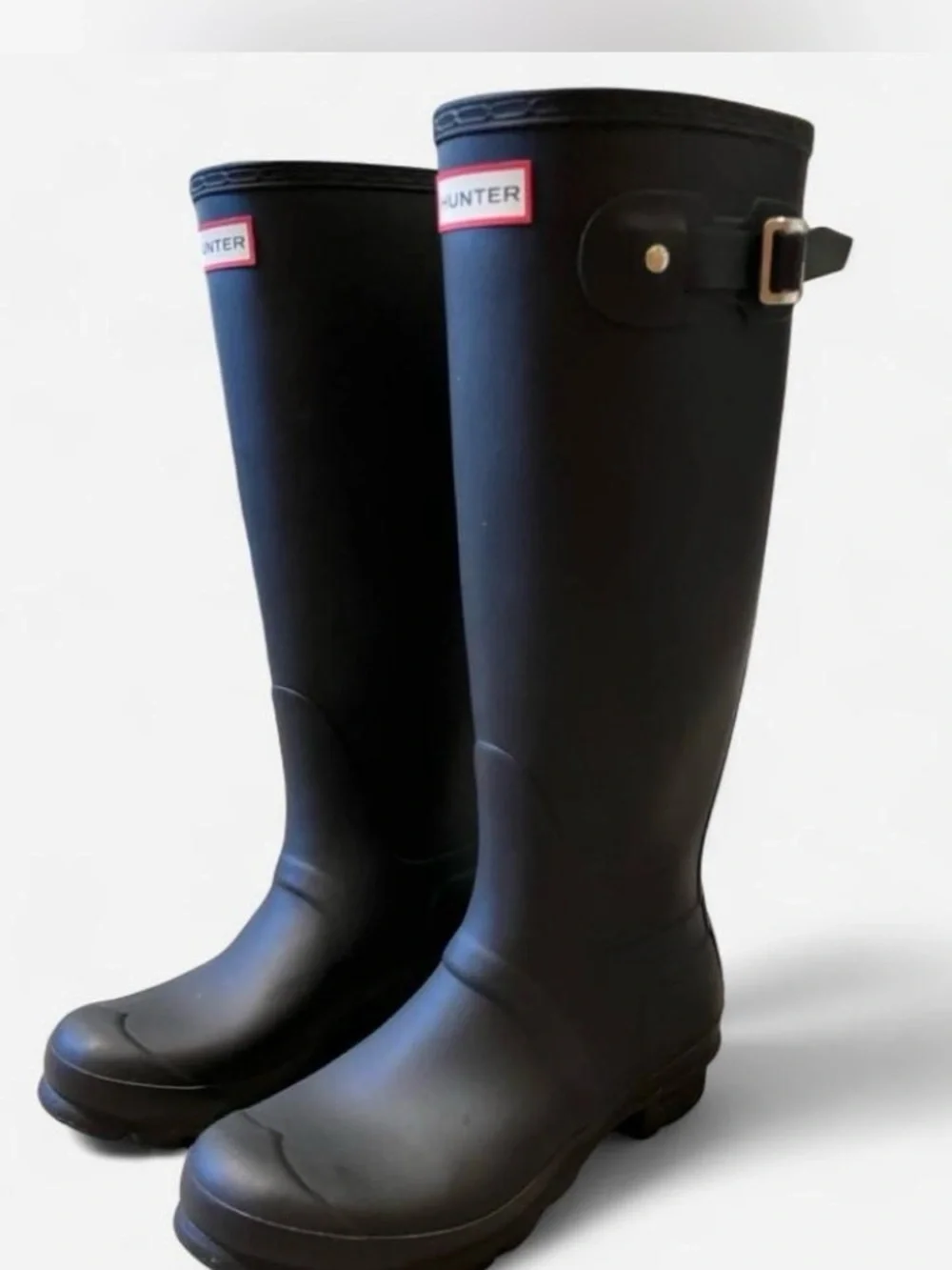 Hunter Matte Black Tall Waterproof Rain Boots with Adjustable Side Buckle Size 7